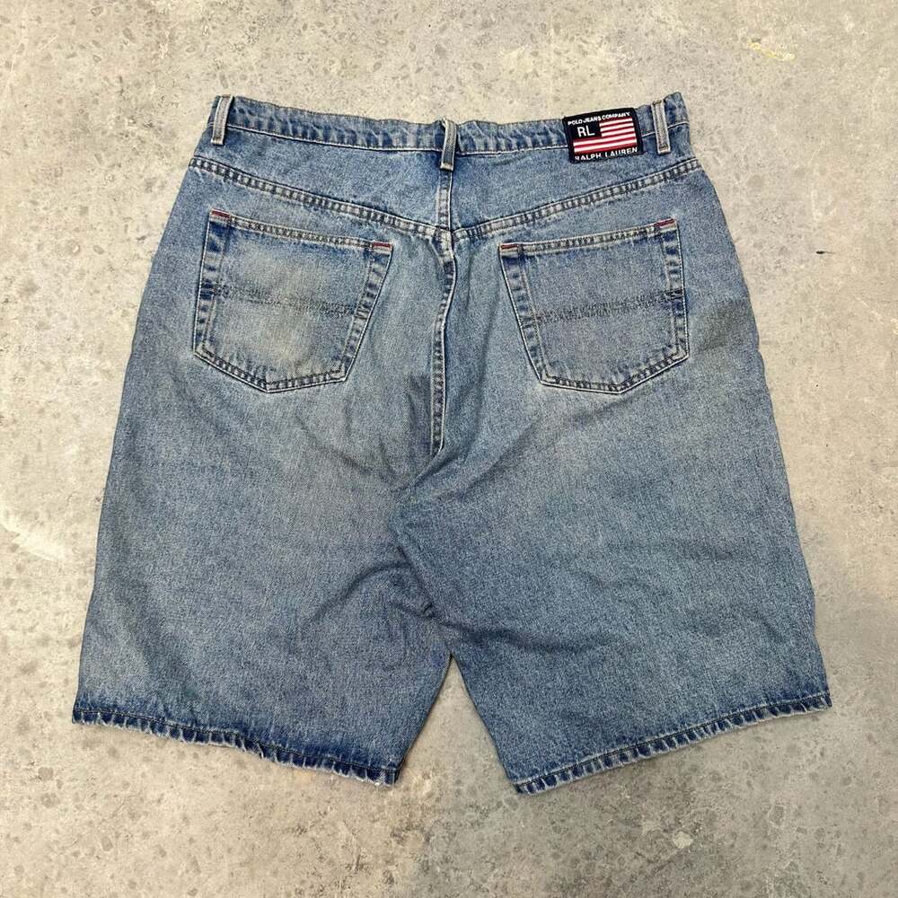 Vintage Polo Jeans Co Ralph Lauren Flag Denim Banner Shorts Jorts Size 38